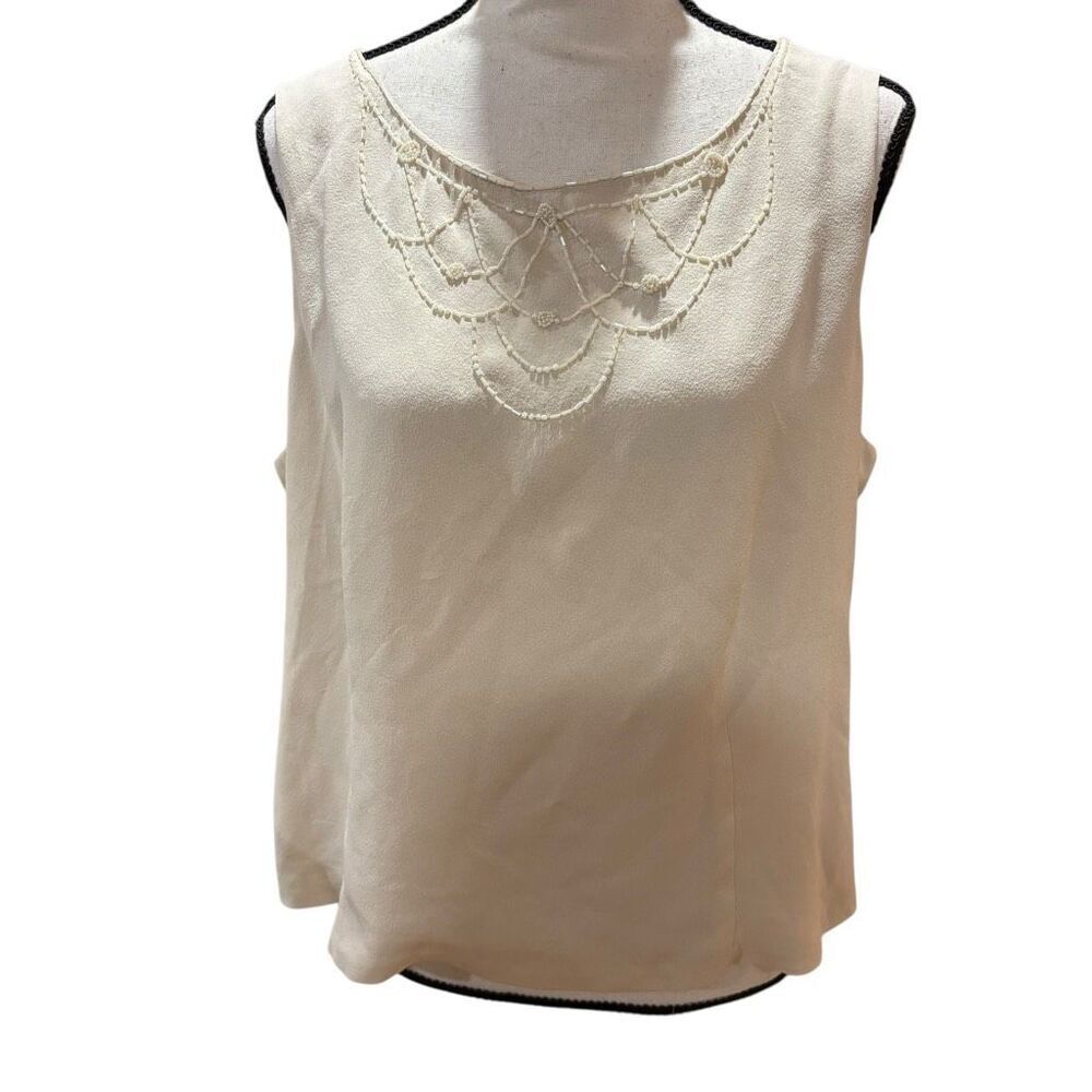 Talbot 100%‎ Silk Beaded Tank Embellished Beaded Beige Woman Size 16 NWT